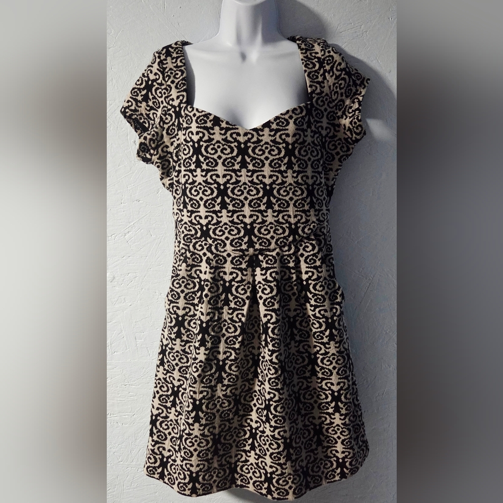 Anthropologie Deletta Tan & Black A-line Dress - Medium